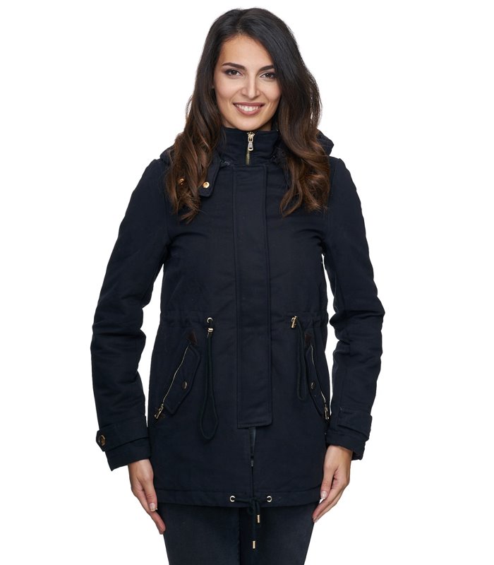 Damen Winter Parka Jacke warm Winterjacke elegant Schwarz Khaki D-237