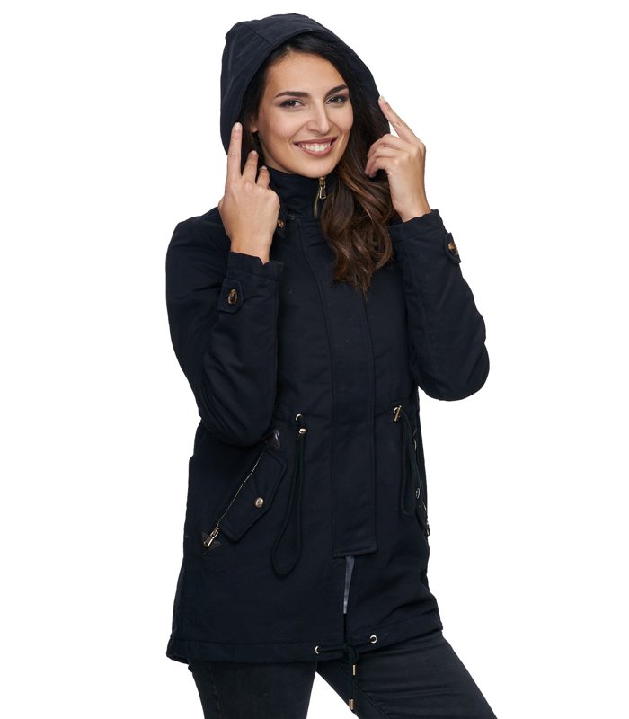 Damen Winter Parka Jacke warm Winterjacke elegant Schwarz Khaki D-237