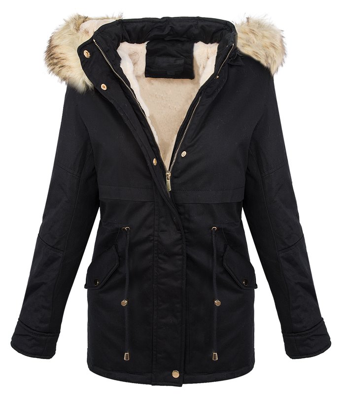 Designer Damen Winterjacke Parka Kunstfellkragen in Weiss D-240