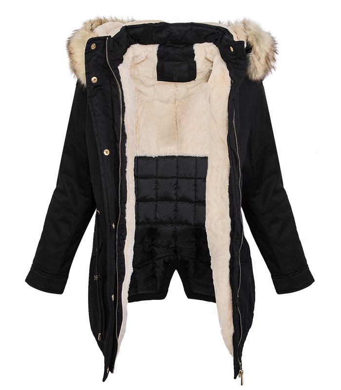 Designer Damen Winterjacke Parka Kunstfellkragen in Weiss D-240
