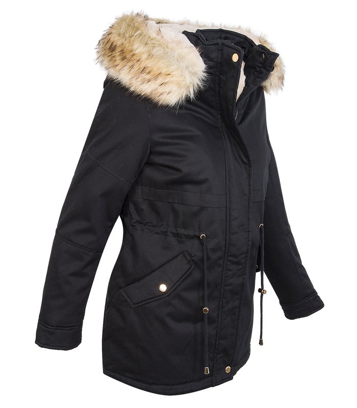 Designer Damen Winterjacke Parka Kunstfellkragen in Weiss D-240