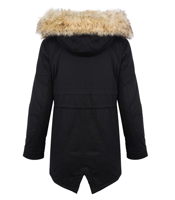 Designer Damen Winterjacke Parka Kunstfellkragen in Weiss D-240