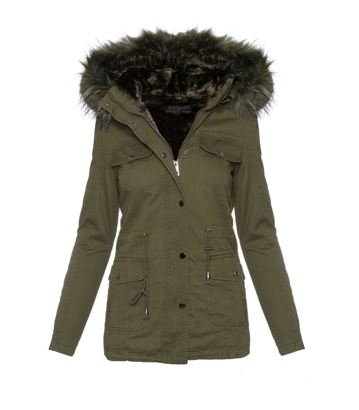 Damen Winter Jacke Kunstfellfutter Parka Kapuze mit Kunstpelz D-242