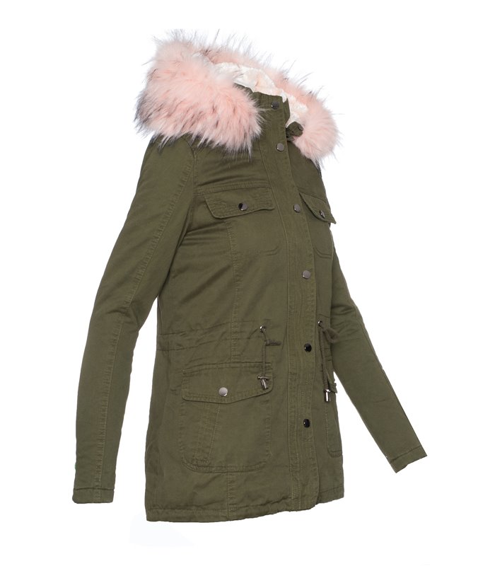 Damen Winter Jacke Kunstfellfutter Parka Kapuze mit Kunstpelz D-242