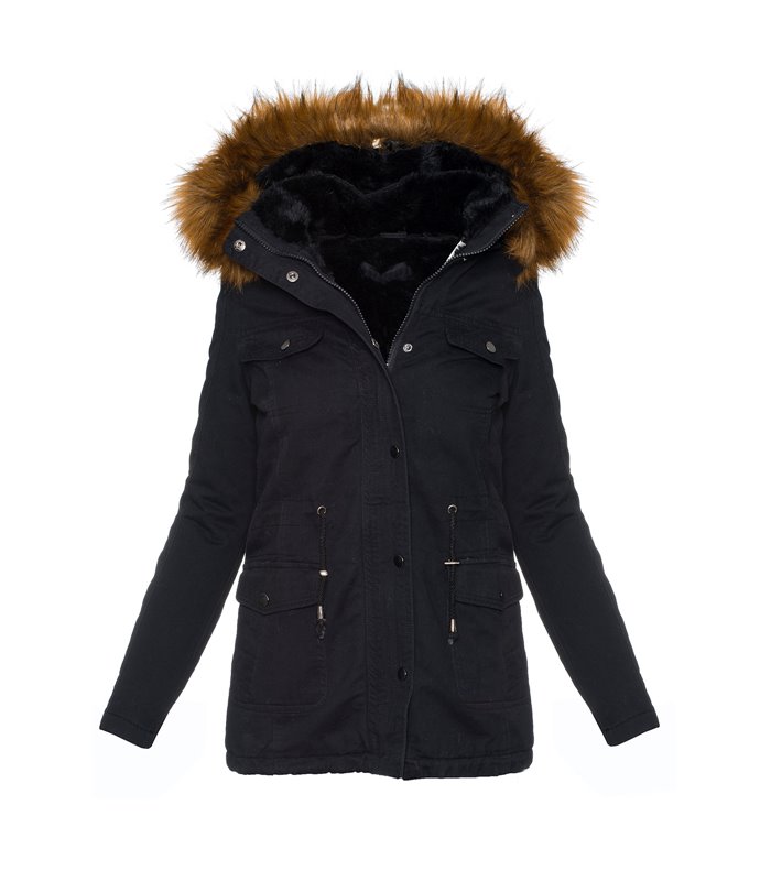 Damen Winter Jacke Kunstfellfutter Parka Kapuze mit Kunstpelz D-242