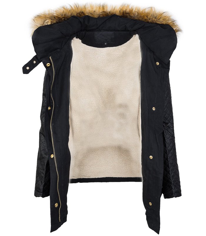 Damen winter jacke teddyfell futter parka kunstleder ärmel D-246