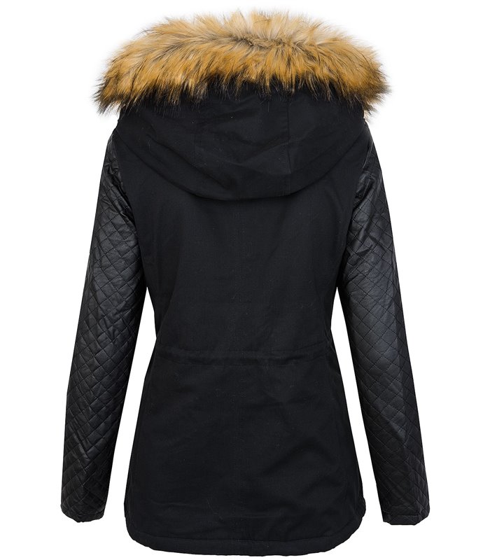 Damen winter jacke teddyfell futter parka kunstleder ärmel D-246