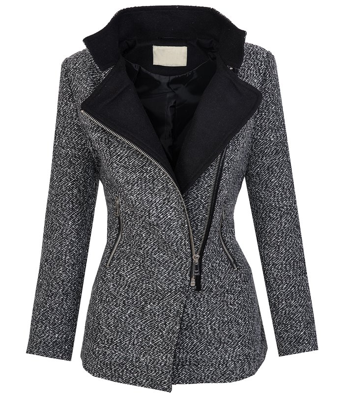 Damen winter mantel jacke melierter woll parka wollmantel D-253 