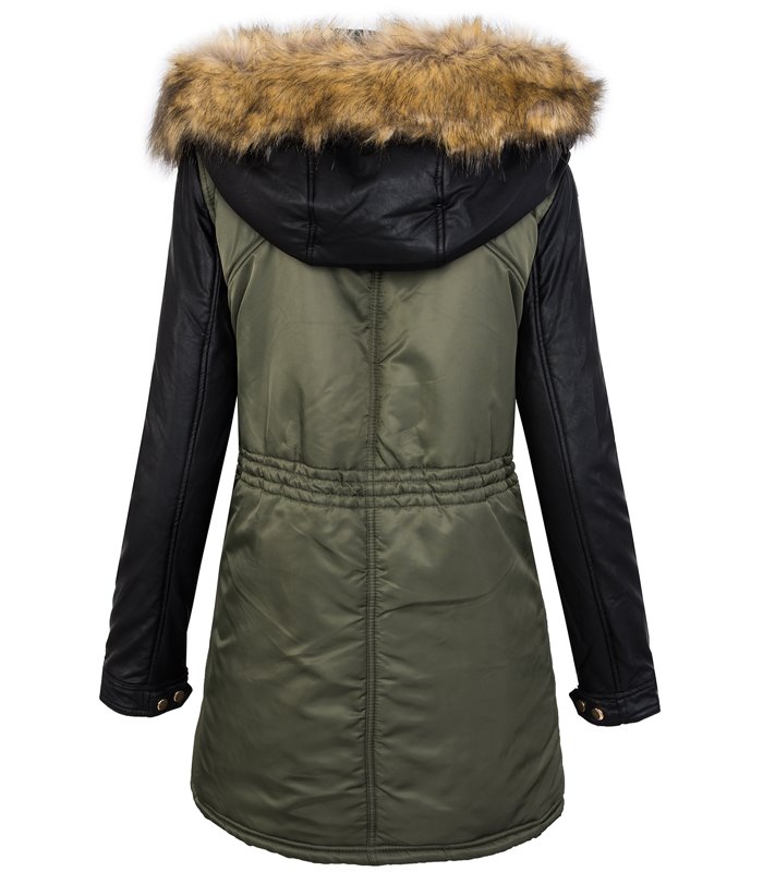 Damen winter Mantel mit Kunstlederärmel D-257