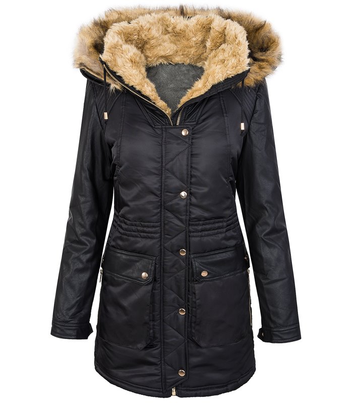 Damen winter Mantel mit Kunstlederärmel D-257