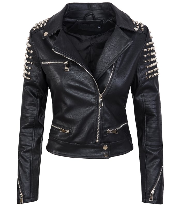 Damen Jacke Kunstleder Nietenjacke Übergangsjacke D-265