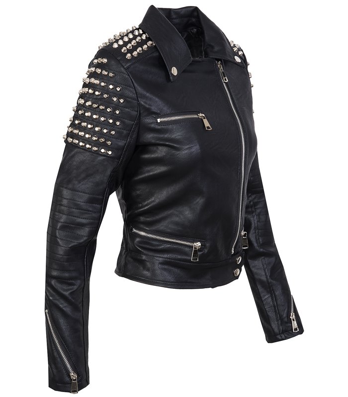 Damen Jacke Kunstleder Nietenjacke Übergangsjacke D-265