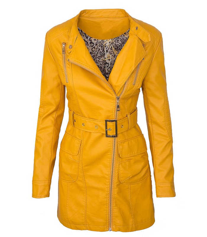 Damen Kunstleder Übergangs Mantel Biker-Style D-275