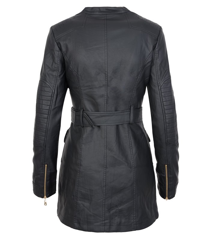 Damen Kunstleder Übergangs Mantel Biker-Style D-275