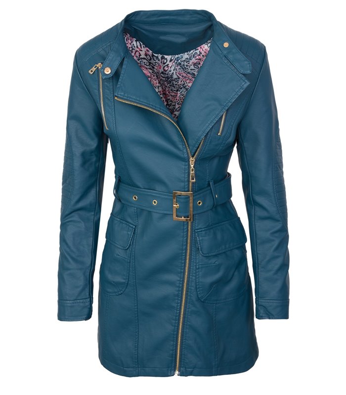 Damen Kunstleder Übergangs Mantel Biker-Style D-275