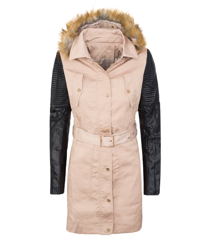 Damen Jacke Winterjacke Kapuze Kunstlederärmel D-281