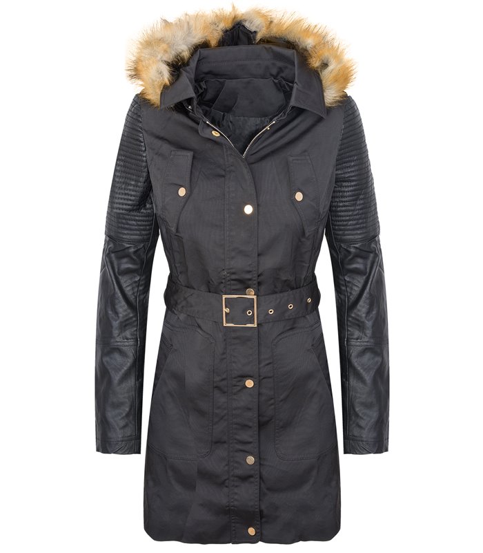 Damen Jacke Winterjacke Kapuze Kunstlederärmel D-281