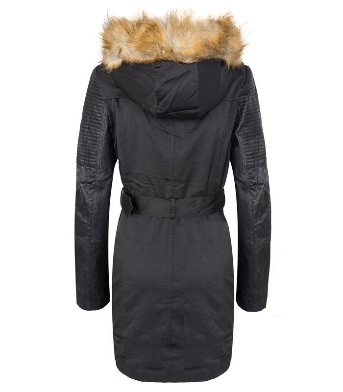 Damen Jacke Winterjacke Kapuze Kunstlederärmel D-281