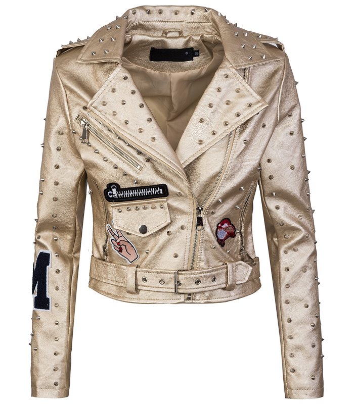 Designer Damen Kunstleder Jacke Nieten D-285