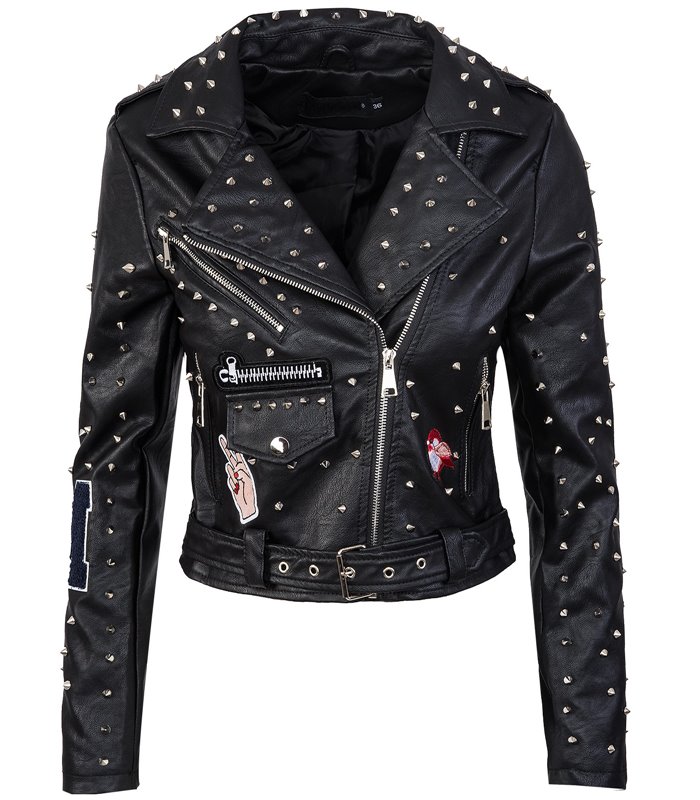 Designer Damen Kunstleder Jacke Nieten D-285