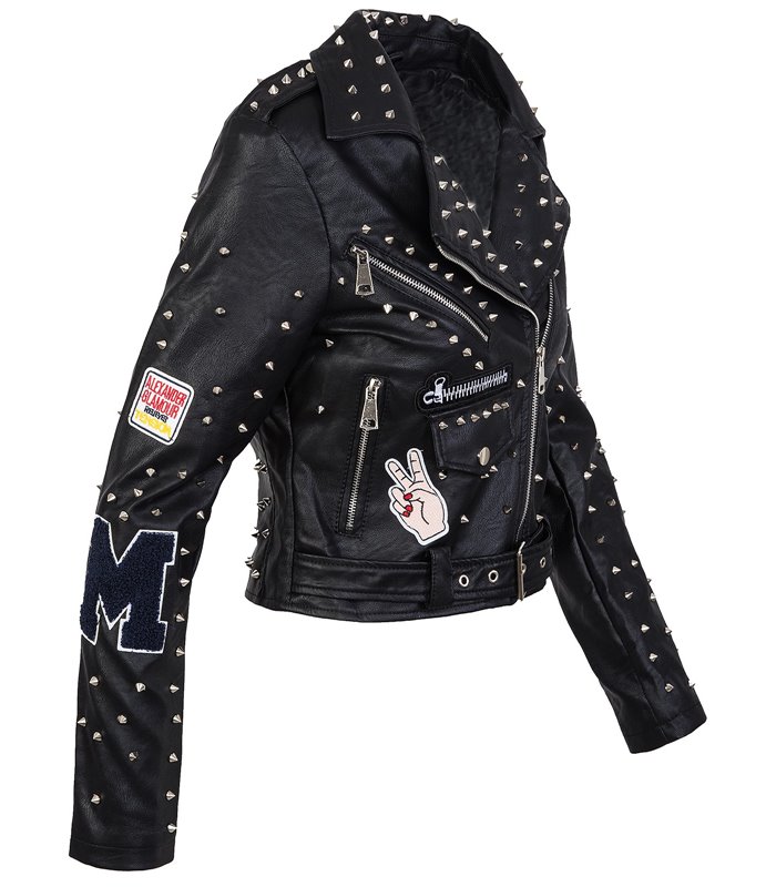 Designer Damen Kunstleder Jacke Nieten D-285