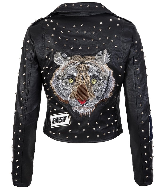 Designer Damen Kunstleder Jacke Nieten D-285