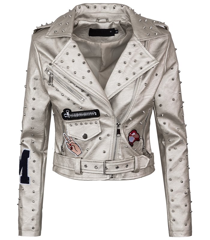 Designer Damen Kunstleder Jacke Nieten D-285