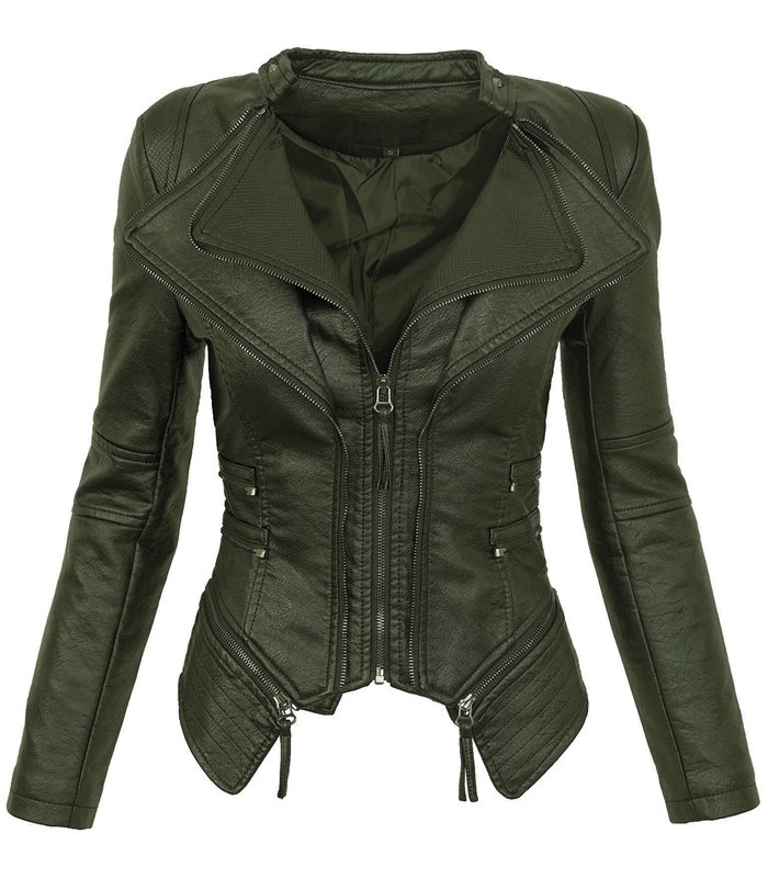 Damen Kunstleder Jacke Biker-Style D-305