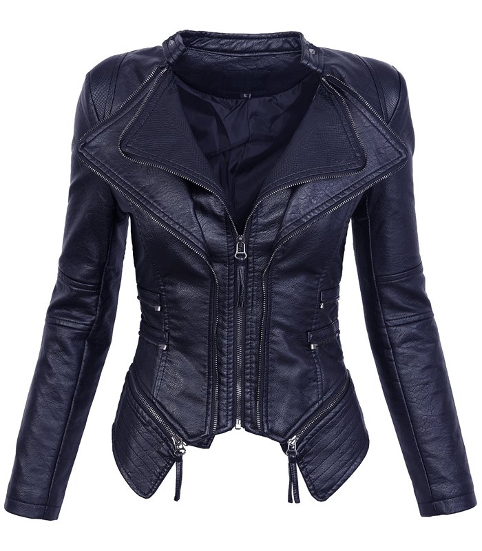 Damen Kunstleder Jacke Biker-Style D-305