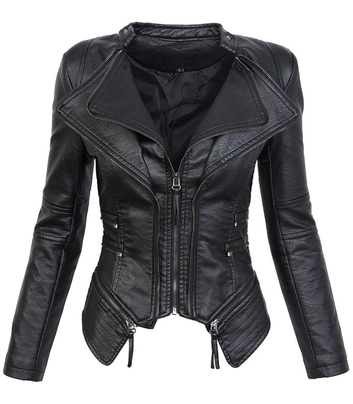 Damen Kunstleder Jacke Biker-Style D-305
