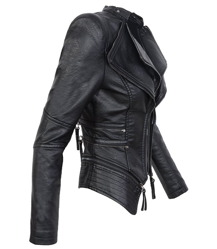 Damen Kunstleder Jacke Biker-Style D-305