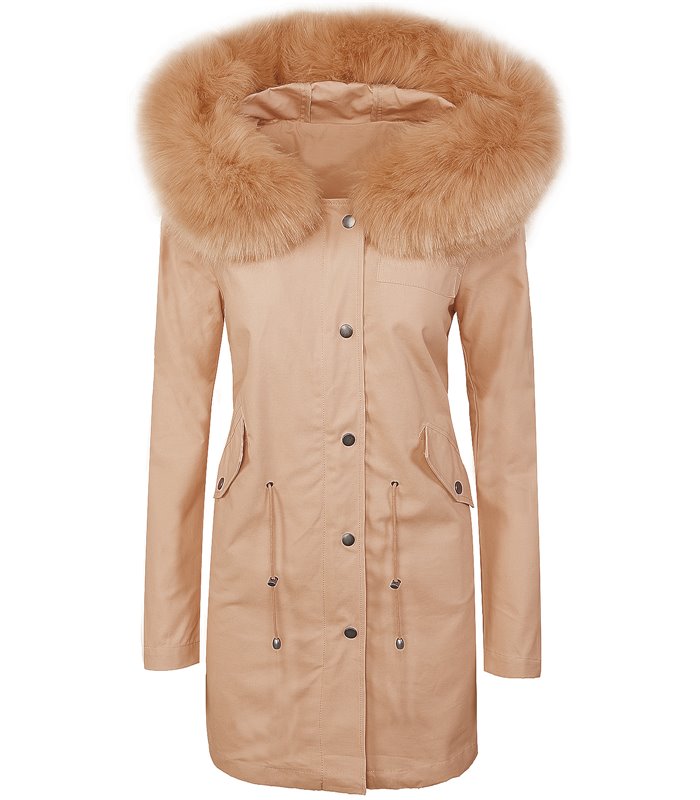 Designer DamenMantel Kapuze Fellkragen Damenjacke D-306