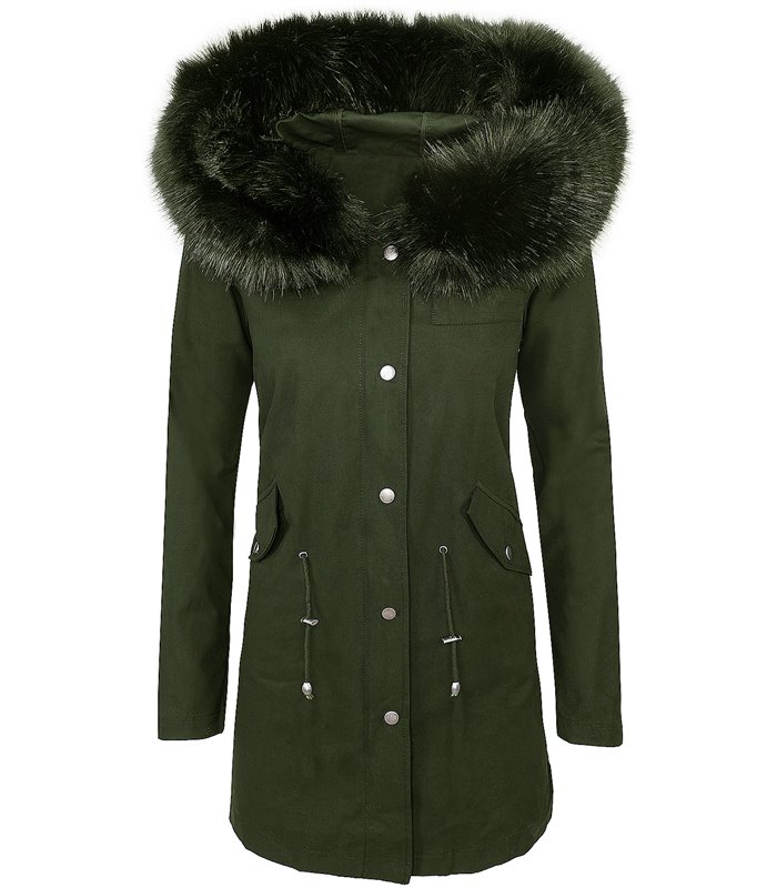 Designer DamenMantel Kapuze Fellkragen Damenjacke D-306