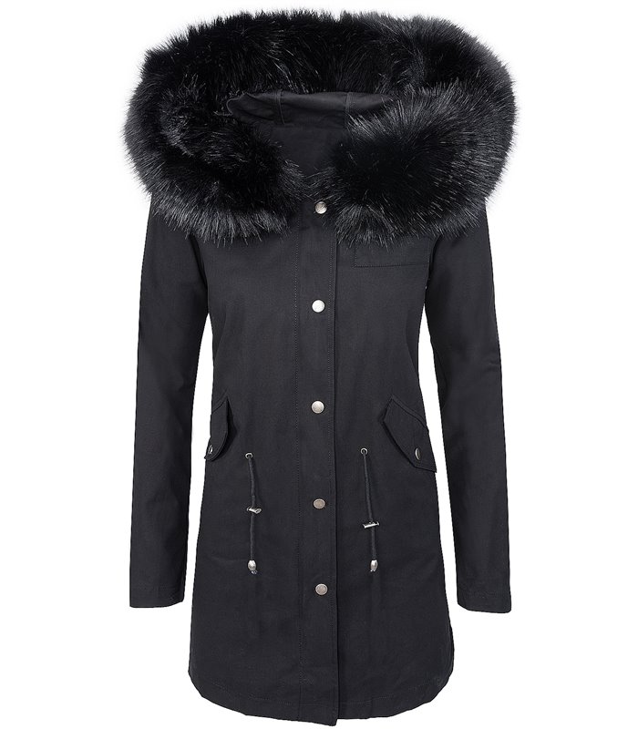 Designer DamenMantel Kapuze Fellkragen Damenjacke D-306