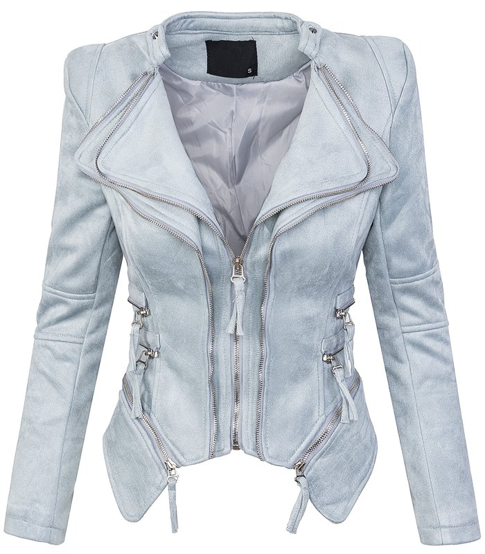 Damen Designer Kunstlederoptik Biker-Style D-307