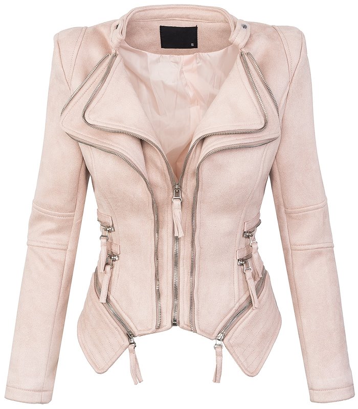 Damen Designer Kunstlederoptik Biker-Style D-307
