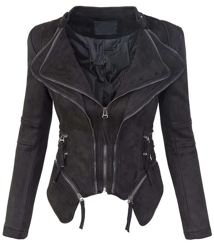 Damen Designer Kunstlederoptik Biker-Style D-307
