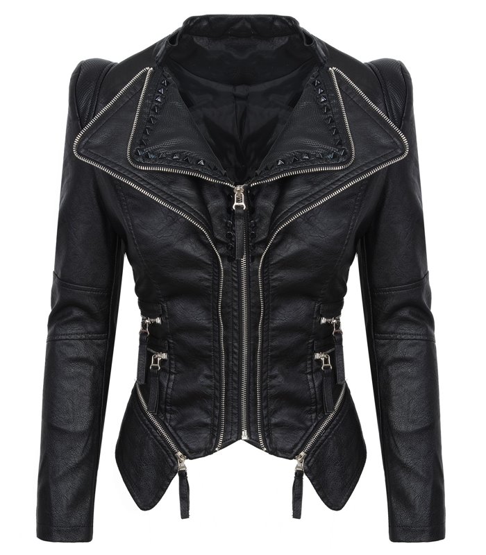 Damen Kunstleder Jacke Biker-Style D-311