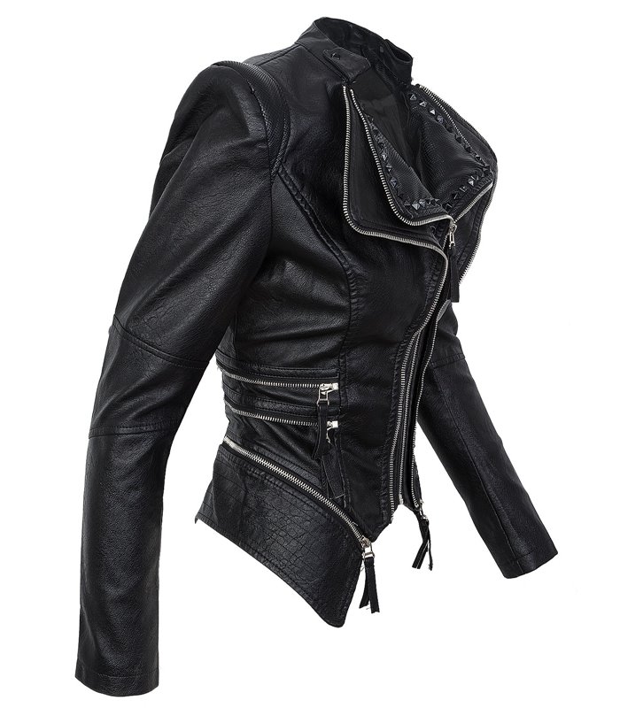 Damen Kunstleder Jacke Biker-Style D-311