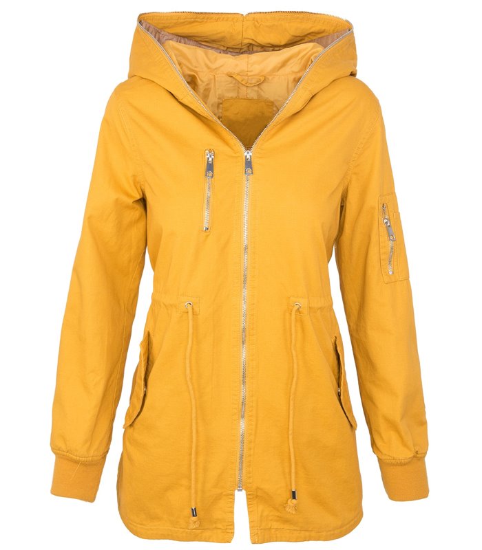 Übergangs Damen Jacke Schwarz Gelb mit Kapuze Parka Damenjacke