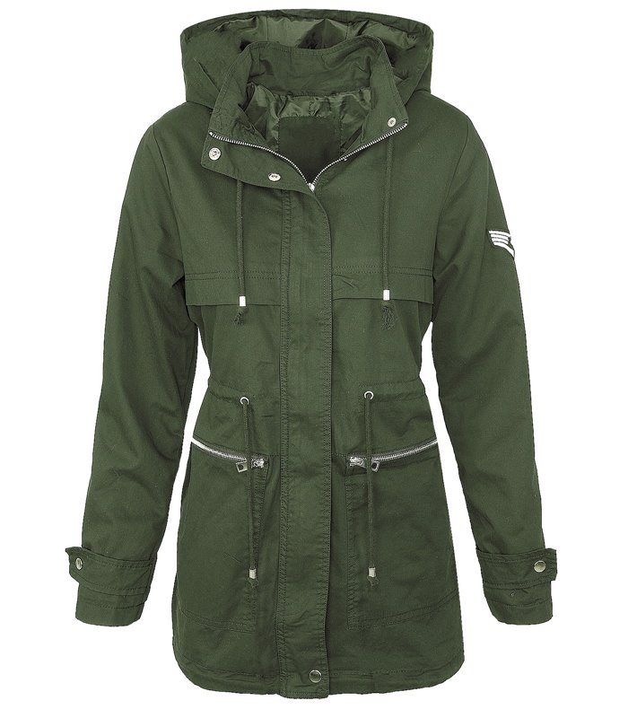 Damen Parka Übergangs Jacke Kapuzenjacke Damenparka Schwarz Khaki