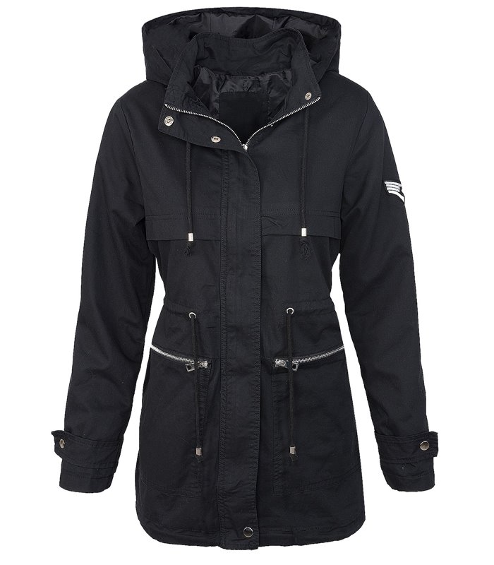 Damen Parka Übergangs Jacke Kapuzenjacke Damenparka Schwarz Khaki