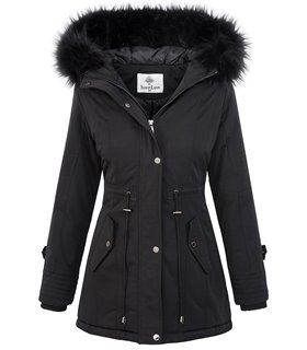 Damen Winterjacke Parka Kapuze mit Kunstfellkragen D-345
