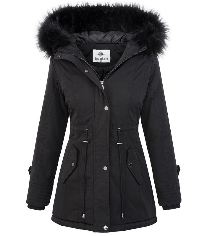 Damen Jacke Winterjacke Parka Kunstfell Kapuze gefüttert Mantel Damenjacke