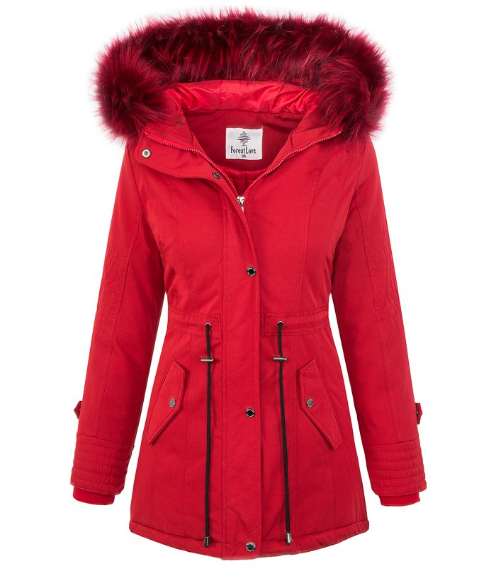 Damen Jacke Winterjacke Parka Kunstfell Kapuze gefüttert Mantel Damenjacke