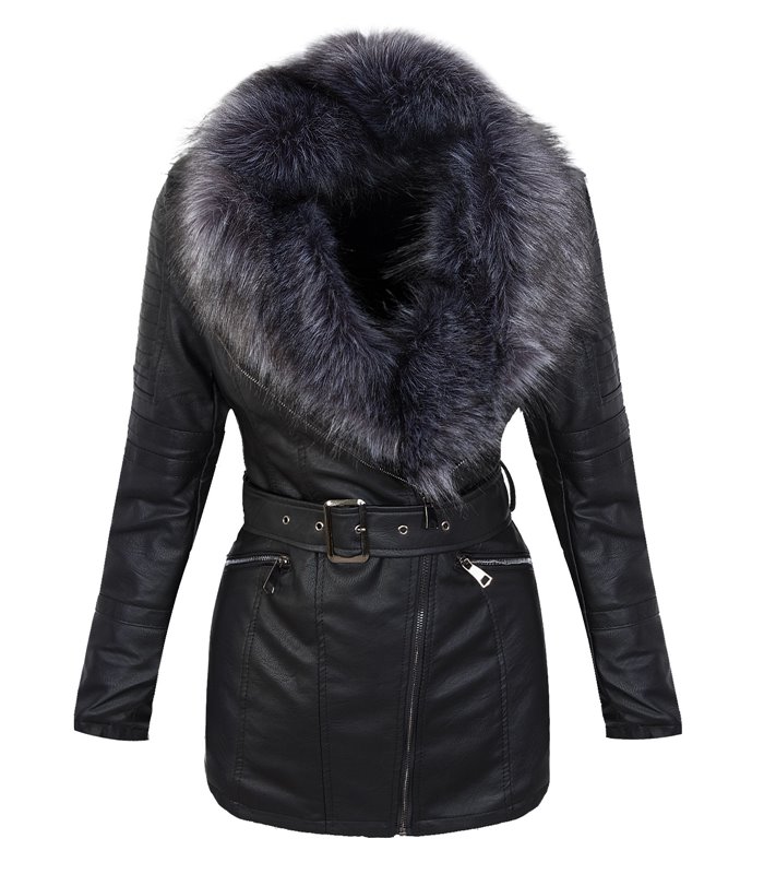 Damen Kunstleder Mantel Winterjacke Kunstfellkragen Jacke lang Teddyfell