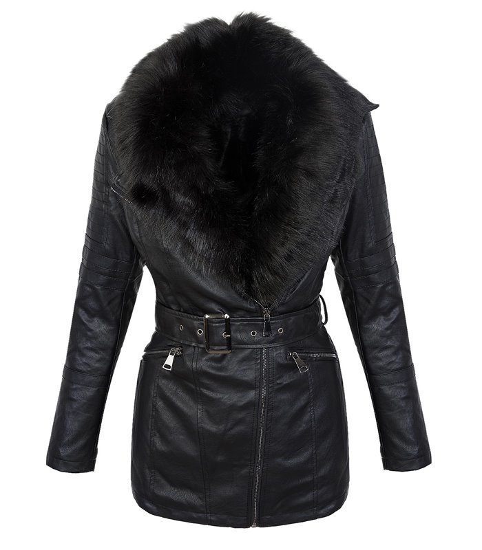 Damen Kunstleder Mantel Winterjacke Kunstfellkragen Jacke lang Teddyfell