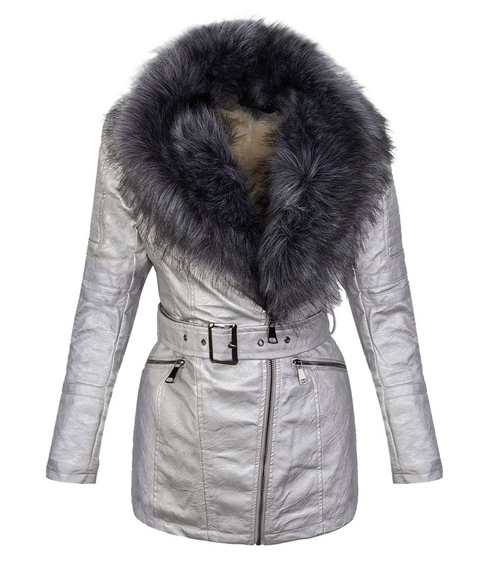 Damen Kunstleder Mantel Winterjacke Kunstfellkragen Jacke lang Teddyfell