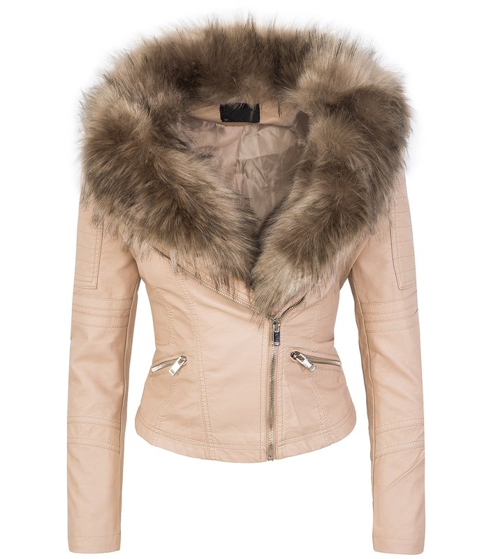 Designer Damen Winter Jacke elegant Kunstfellkragen Übergangsjacke