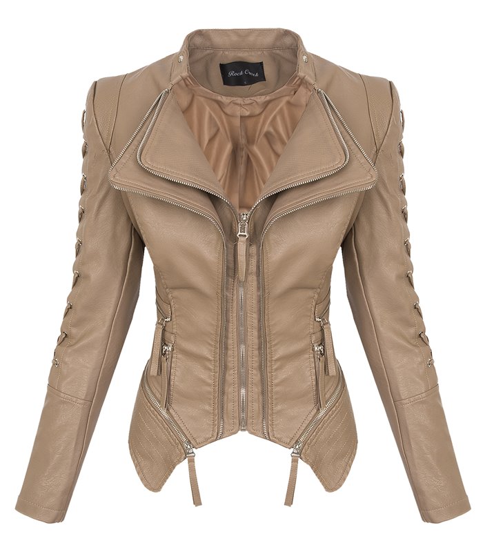 Rock Creek Damen Kunstlederjacke mit Wasserfallkragen D-365